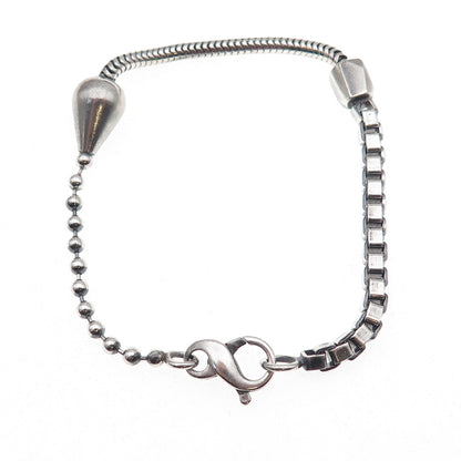 925 Sterling Silver Vintage Letter K Bead Multi-Link Oxidized Bracelet 7.25"