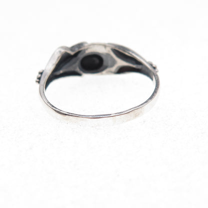925 Sterling Silver Vintage Real Black Onyx Modernist Oxidized Ring Size 7.75