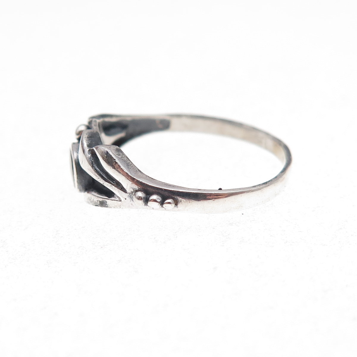 925 Sterling Silver Vintage Real Black Onyx Modernist Oxidized Ring Size 7.75