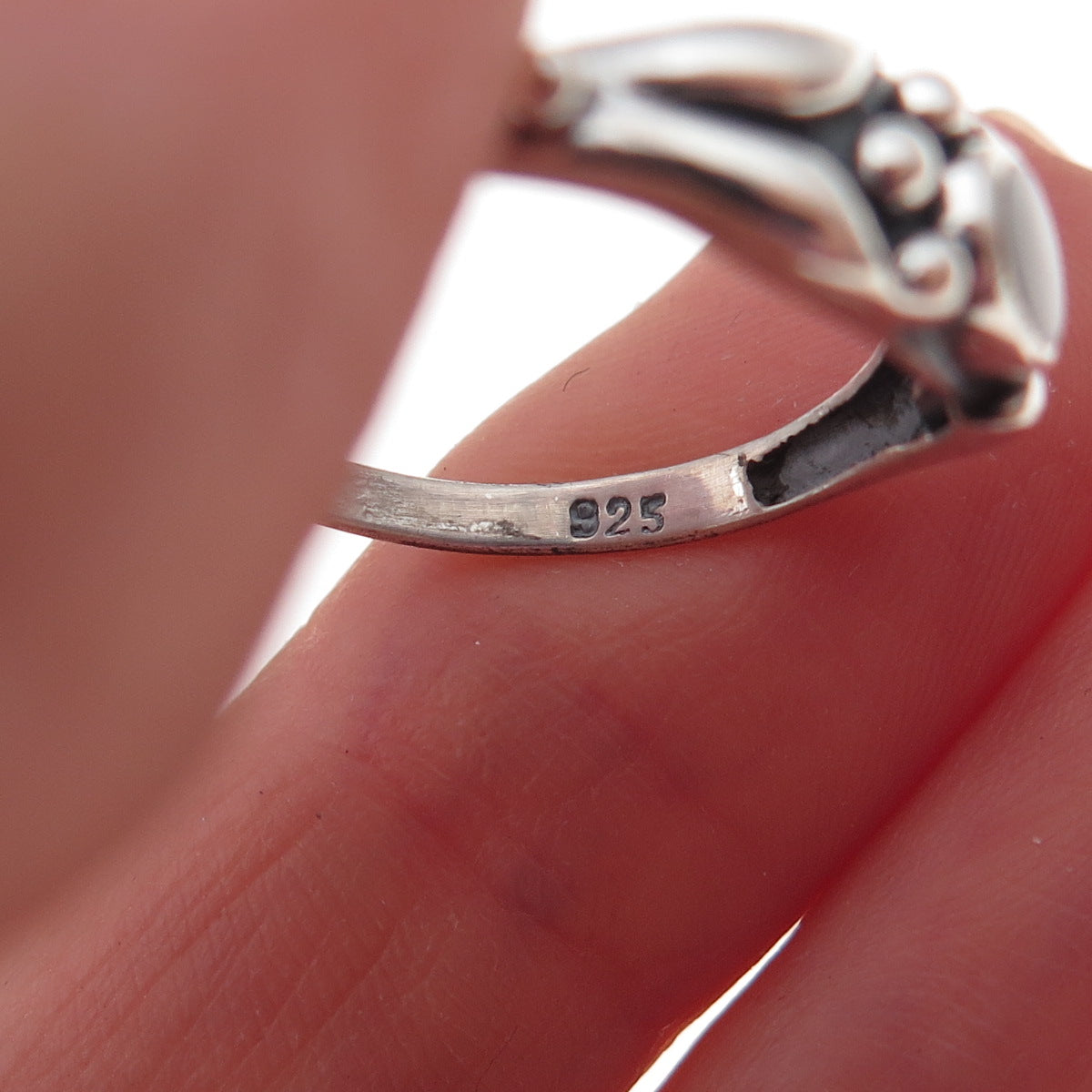 925 Sterling Silver Vintage Real Black Onyx Modernist Oxidized Ring Size 7.75