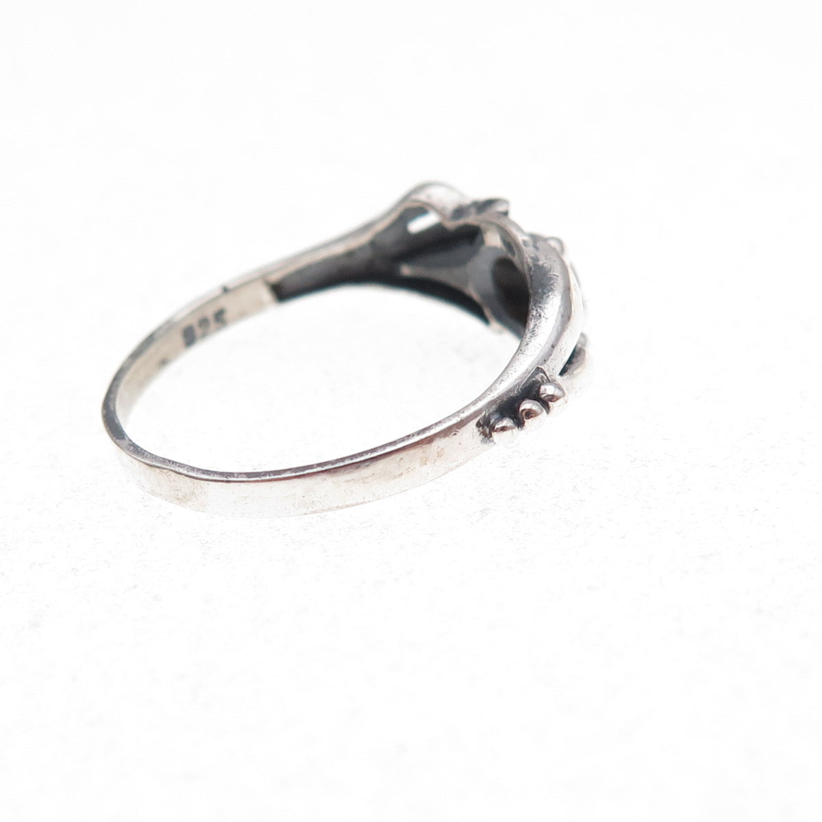 925 Sterling Silver Vintage Real Black Onyx Modernist Oxidized Ring Size 7.75