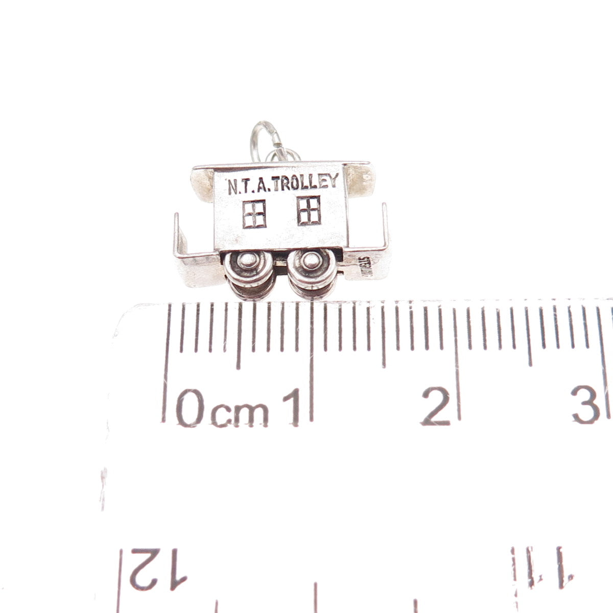 925 Sterling Silver Antique Art Deco N.T.A. Trolley Oxidized 3D Charm Pendant