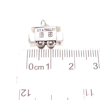 925 Sterling Silver Antique Art Deco N.T.A. Trolley Oxidized 3D Charm Pendant