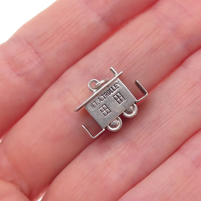 925 Sterling Silver Antique Art Deco N.T.A. Trolley Oxidized 3D Charm Pendant
