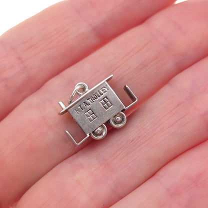 925 Sterling Silver Antique Art Deco N.T.A. Trolley Oxidized 3D Charm Pendant