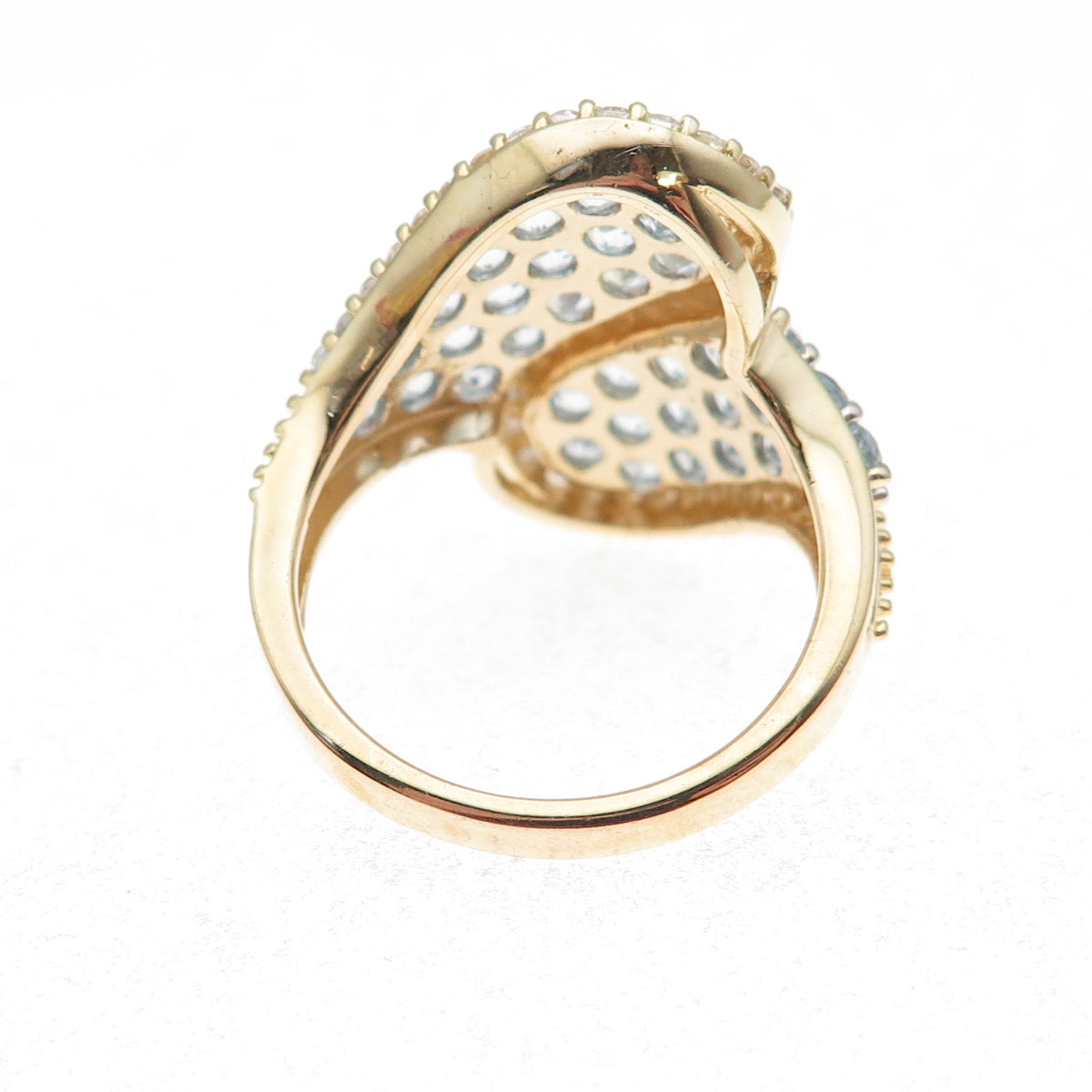 925 Sterling Silver Gold Plated Real Aquamarine & White Topaz Bypass Ring Size 8