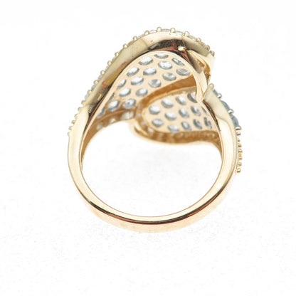 925 Sterling Silver Gold Plated Real Aquamarine & White Topaz Bypass Ring Size 8