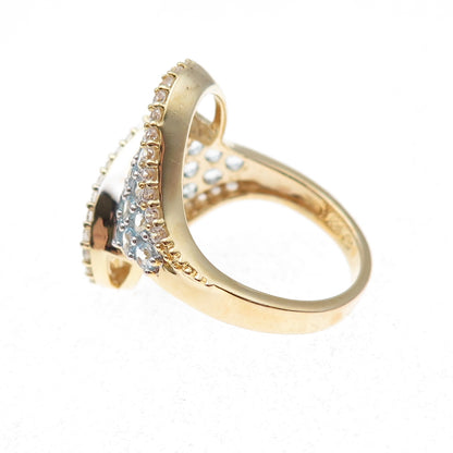 925 Sterling Silver Gold Plated Real Aquamarine & White Topaz Bypass Ring Size 8