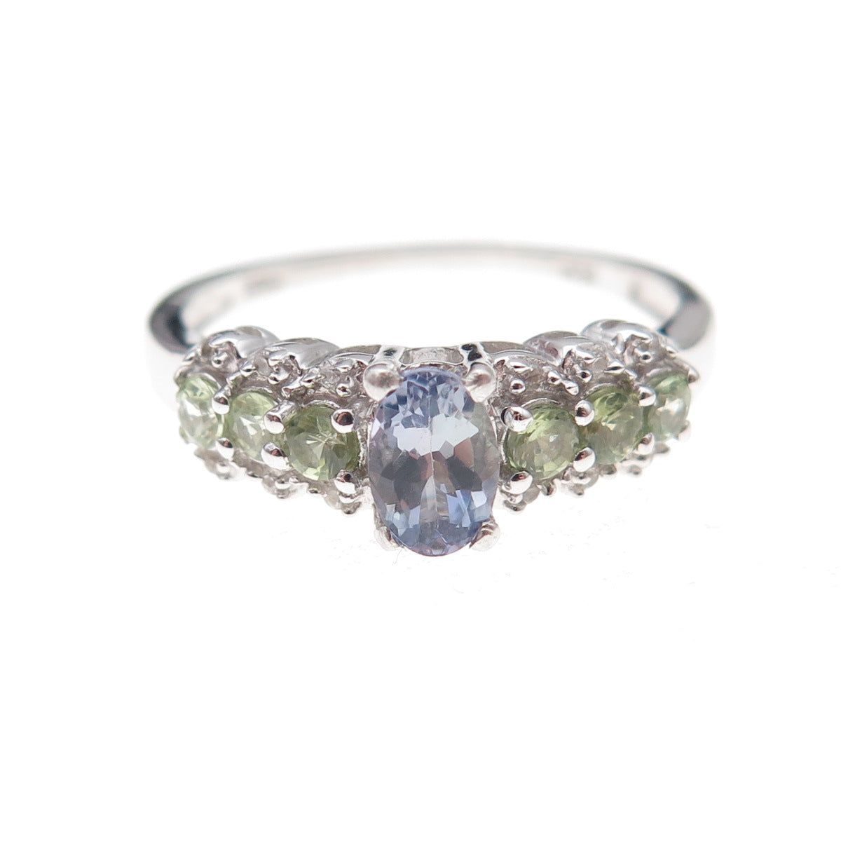 Chuck Clemency Sterling Silver Real Tanzanite Green & White Topaz Ring Size 8