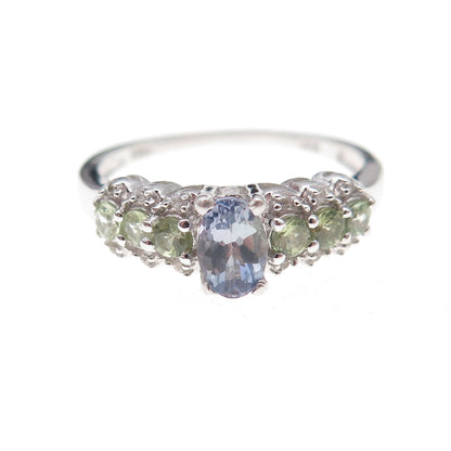 Chuck Clemency Sterling Silver Real Tanzanite Green & White Topaz Ring Size 8