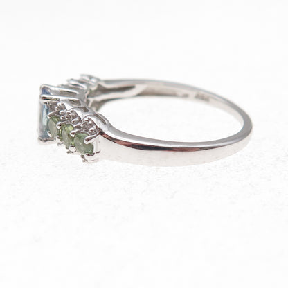 Chuck Clemency Sterling Silver Real Tanzanite Green & White Topaz Ring Size 8