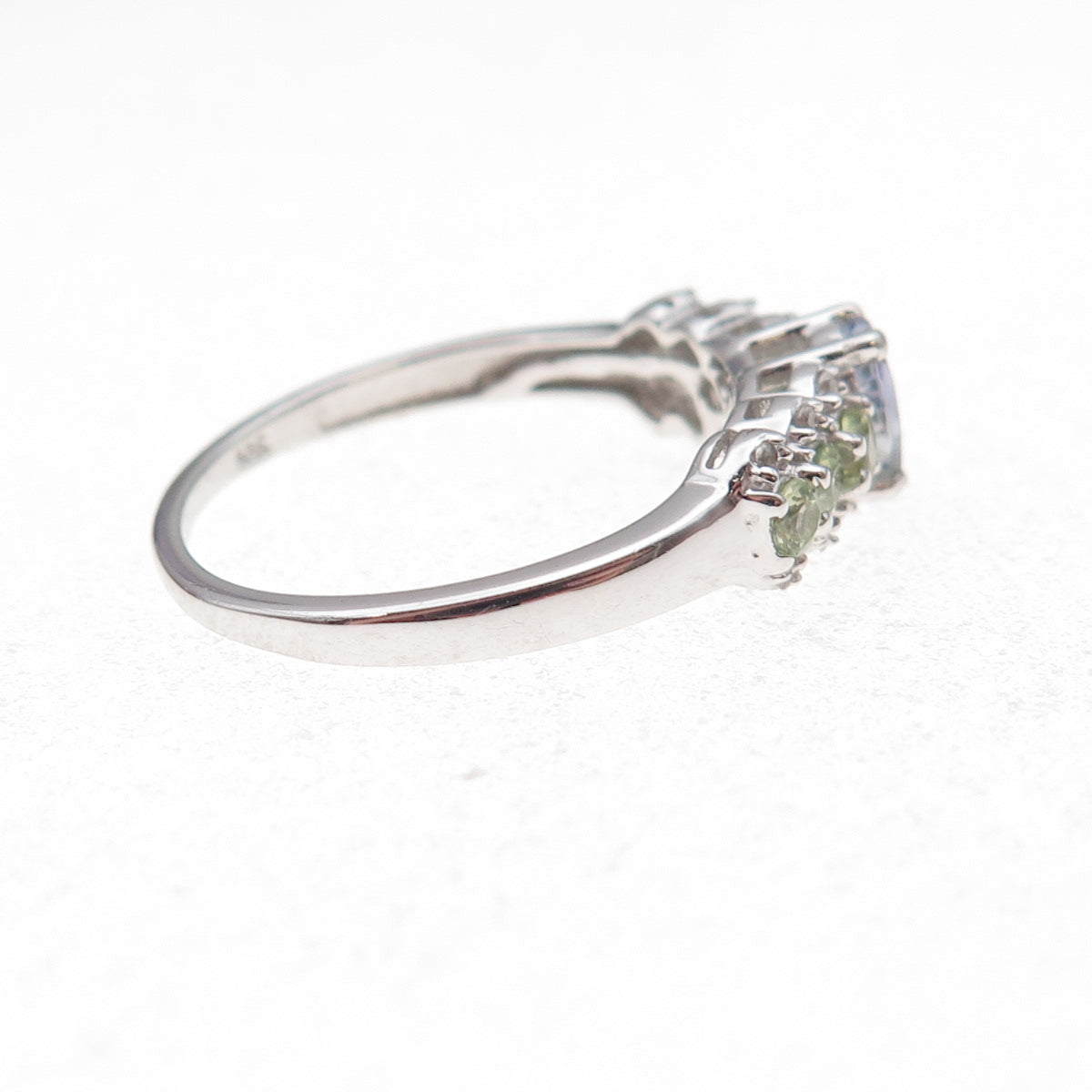 Chuck Clemency Sterling Silver Real Tanzanite Green & White Topaz Ring Size 8