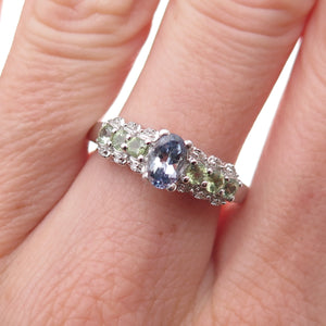 Chuck Clemency Sterling Silver Real Tanzanite Green & White Topaz Ring Size 8