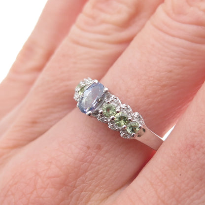 Chuck Clemency Sterling Silver Real Tanzanite Green & White Topaz Ring Size 8