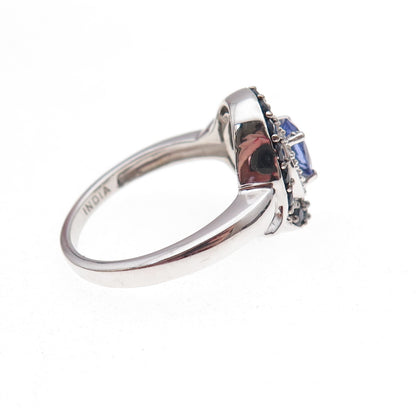 925 Sterling Silver Real Tanzanite Sapphire & White Topaz Ring Size 8