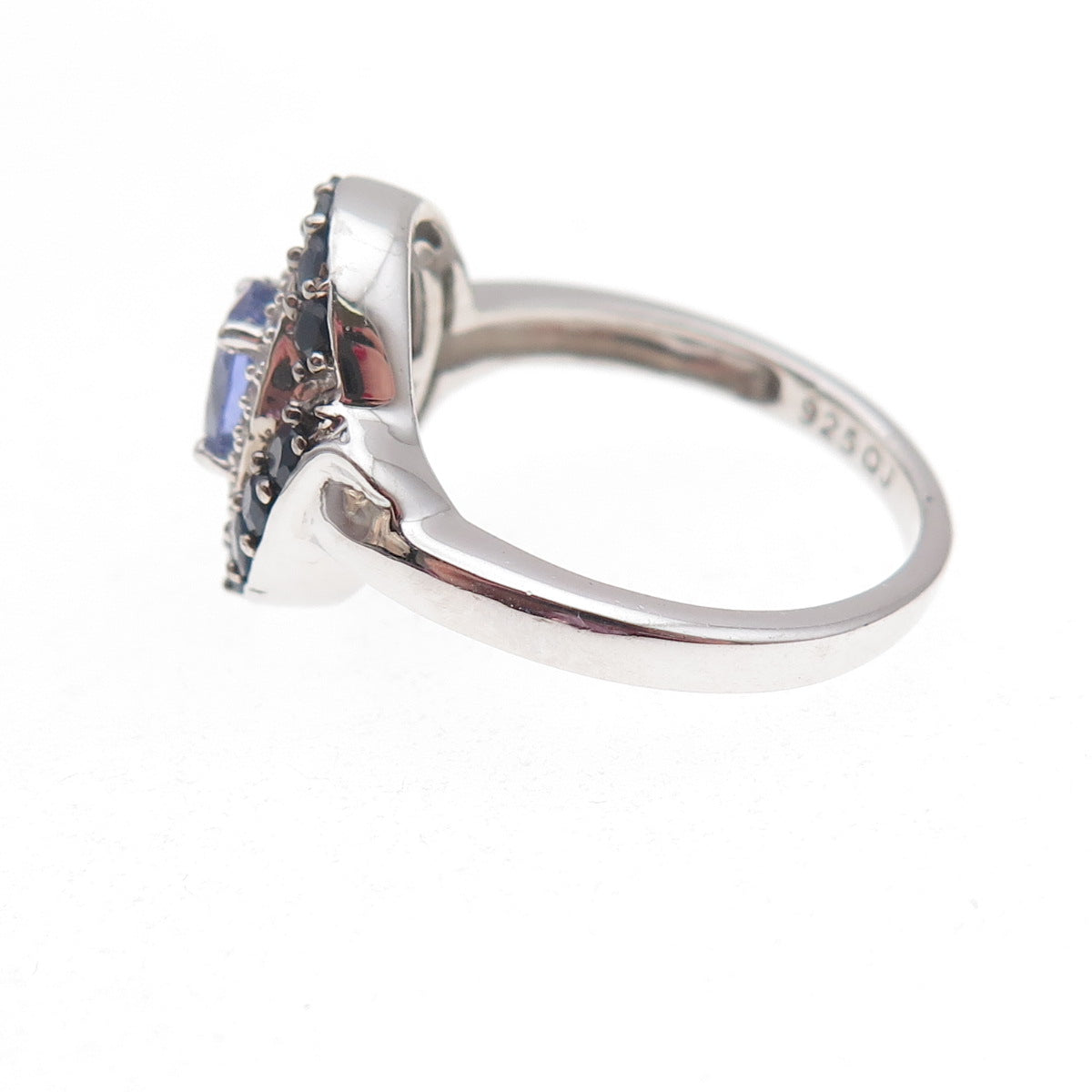 925 Sterling Silver Real Tanzanite Sapphire & White Topaz Ring Size 8