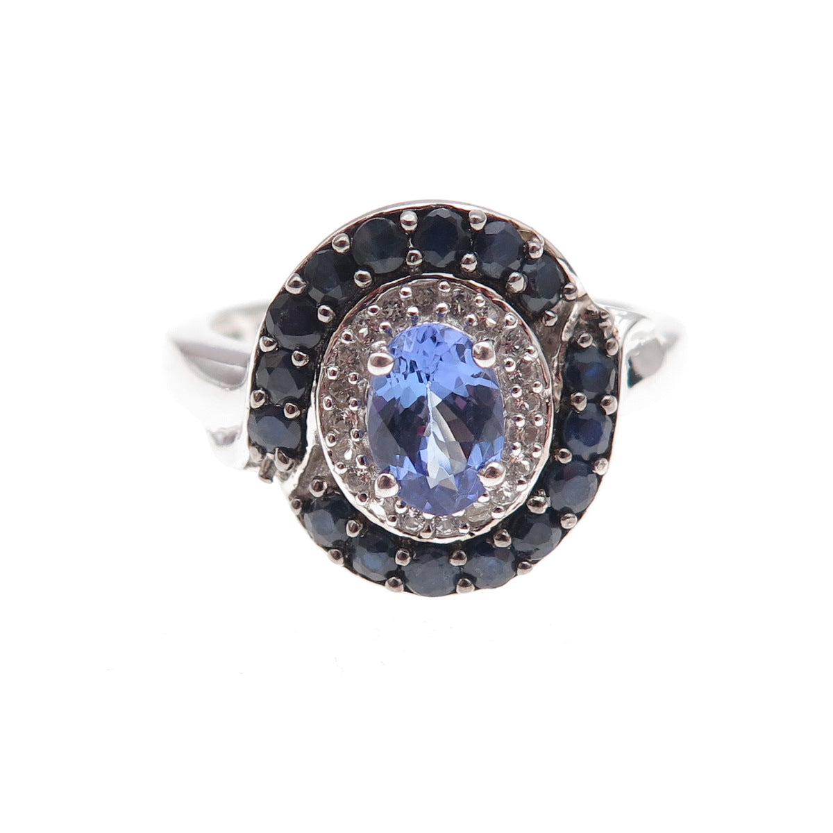 925 Sterling Silver Real Tanzanite Sapphire & White Topaz Ring Size 8