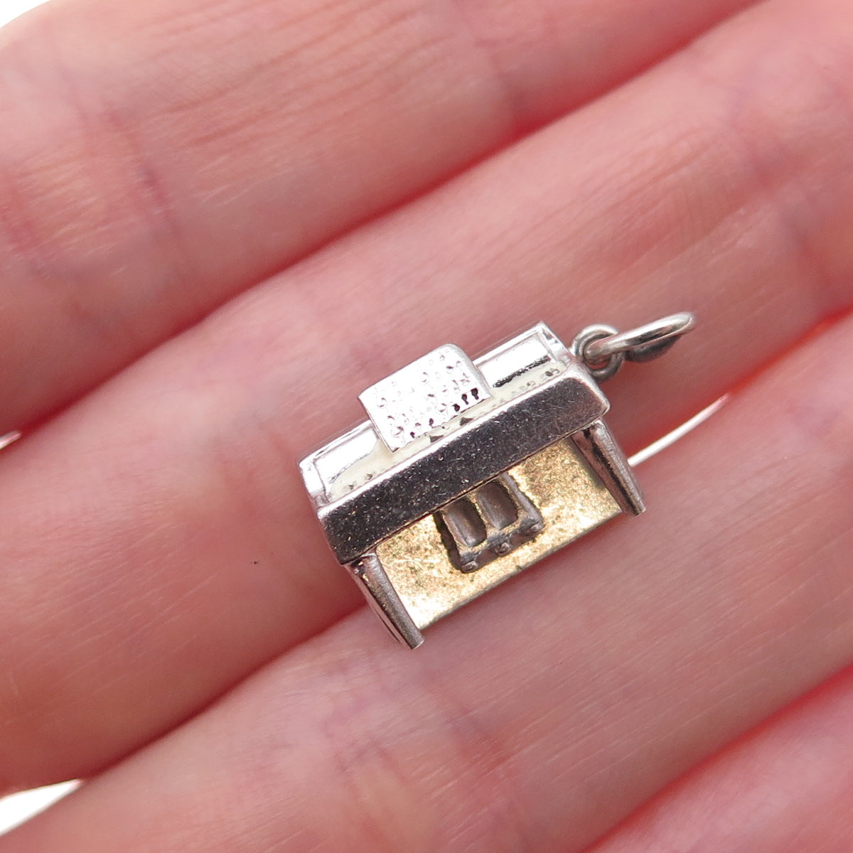 925 Sterling Silver Antique Art Deco Enamel Piano 3D Charm Pendant