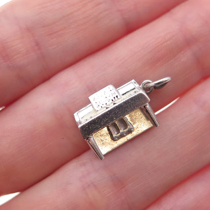 925 Sterling Silver Antique Art Deco Enamel Piano 3D Charm Pendant