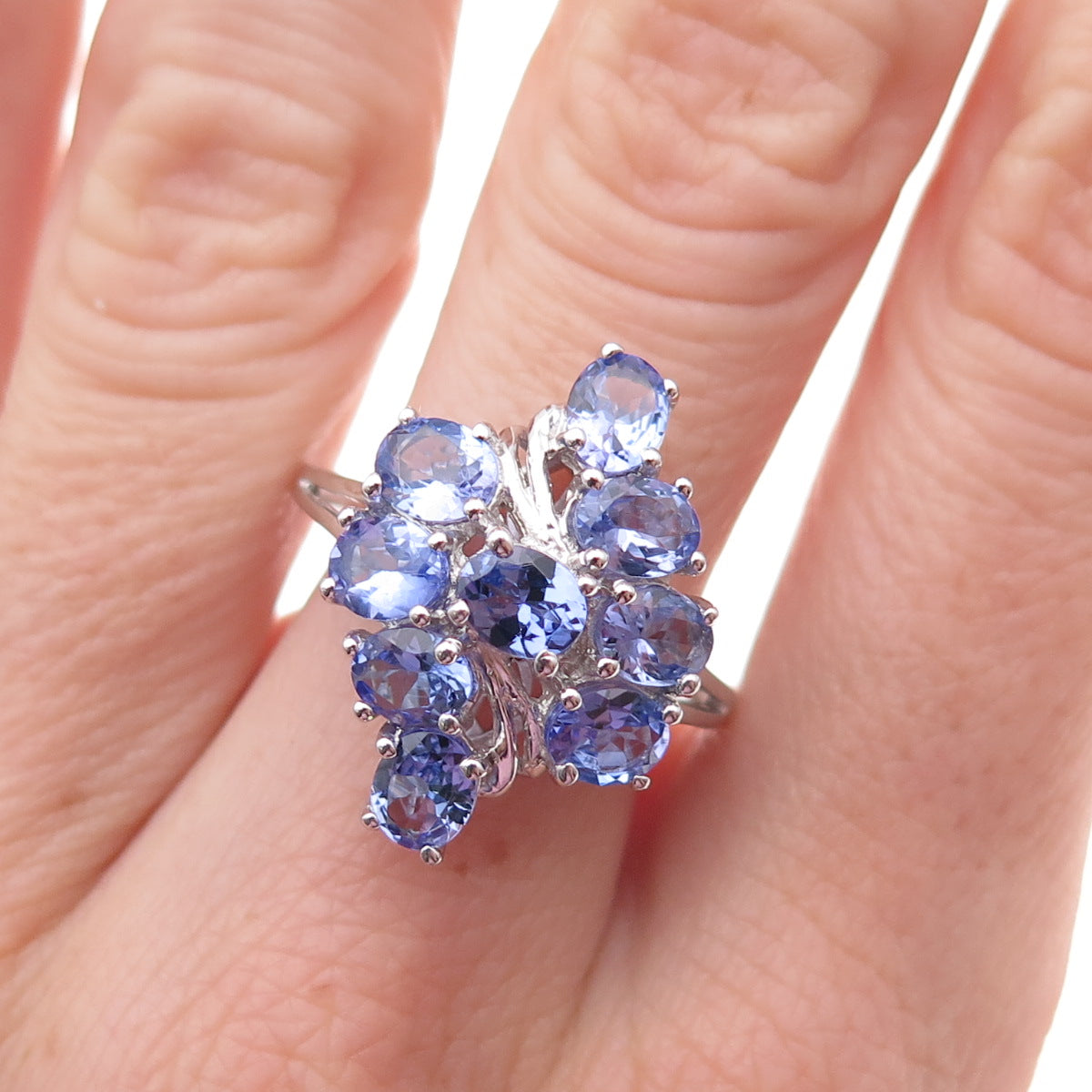 Chuck Clemency 925 Sterling Silver Real Oval-Cut Tanzanite Ring Size 8