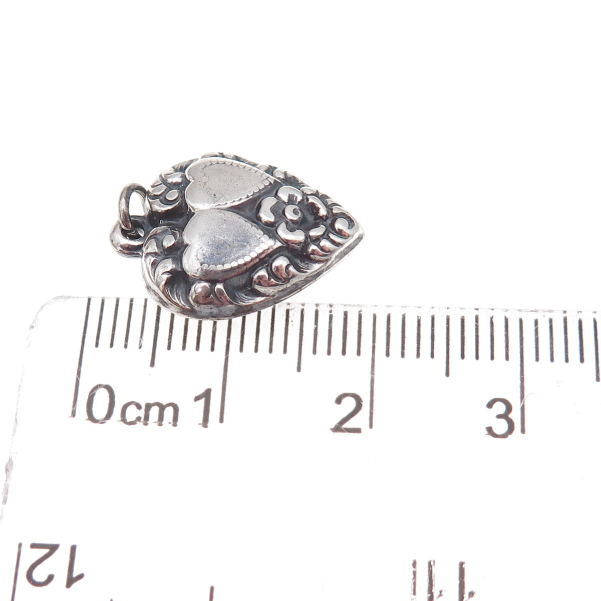 925 Sterling Silver Antique Art Deco Floral Couple Heart Chatelaine Pendant
