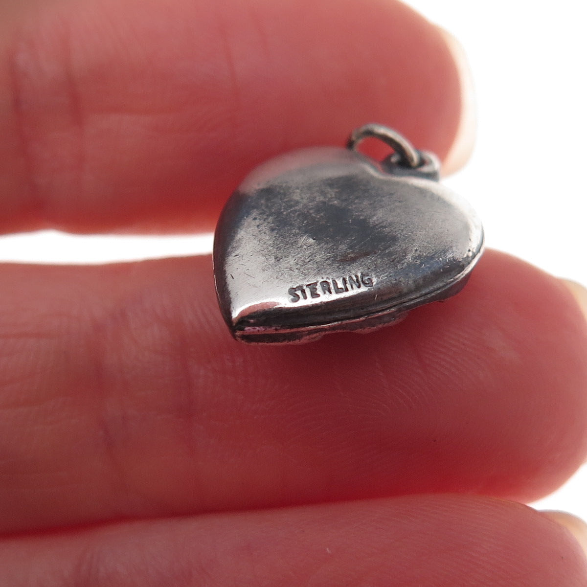 925 Sterling Silver Antique Art Deco Floral Couple Heart Chatelaine Pendant