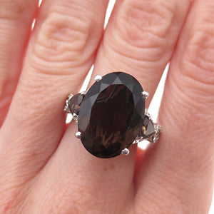 Chuck Clemency Sterling Silver Real Smoky Quartz & White Topaz Ring Size 7.75