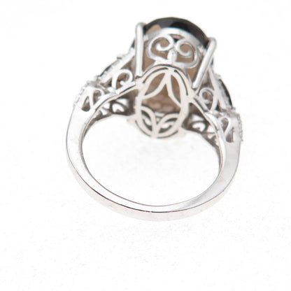 Chuck Clemency Sterling Silver Real Smoky Quartz & White Topaz Ring Size 7.75