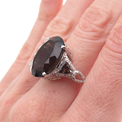 Chuck Clemency Sterling Silver Real Smoky Quartz & White Topaz Ring Size 7.75
