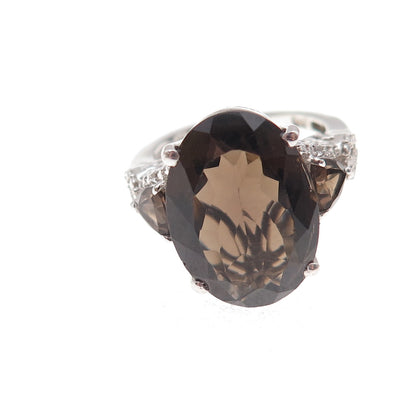Chuck Clemency Sterling Silver Real Smoky Quartz & White Topaz Ring Size 7.75