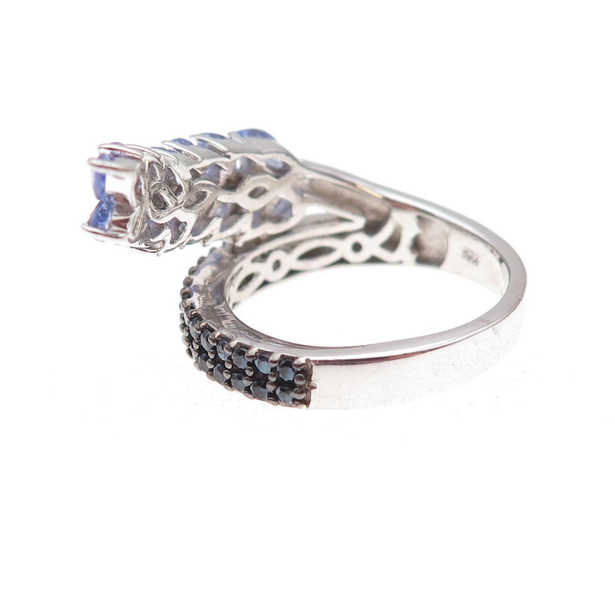 Chuck Clemency 925 Sterling Silver Real Tanzanite & Black Spinel Ring Size 8.25