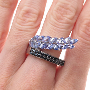 Chuck Clemency 925 Sterling Silver Real Tanzanite & Black Spinel Ring Size 8.25