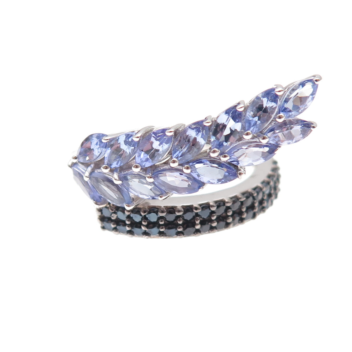 Chuck Clemency 925 Sterling Silver Real Tanzanite & Black Spinel Ring Size 8.25