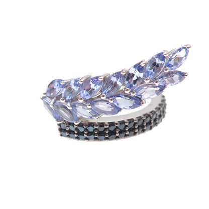 Chuck Clemency 925 Sterling Silver Real Tanzanite & Black Spinel Ring Size 8.25