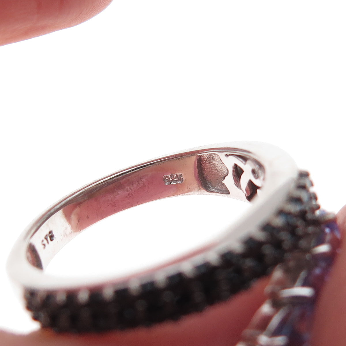 Chuck Clemency 925 Sterling Silver Real Tanzanite & Black Spinel Ring Size 8.25