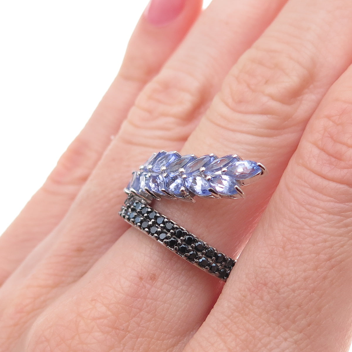 Chuck Clemency 925 Sterling Silver Real Tanzanite & Black Spinel Ring Size 8.25