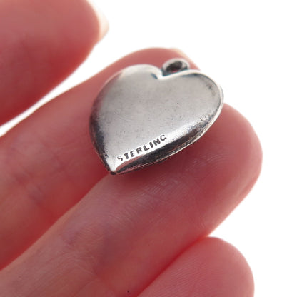 925 Sterling Silver Antique WWII US Navy Heart Chatelaine Oxidized Charm Pendant