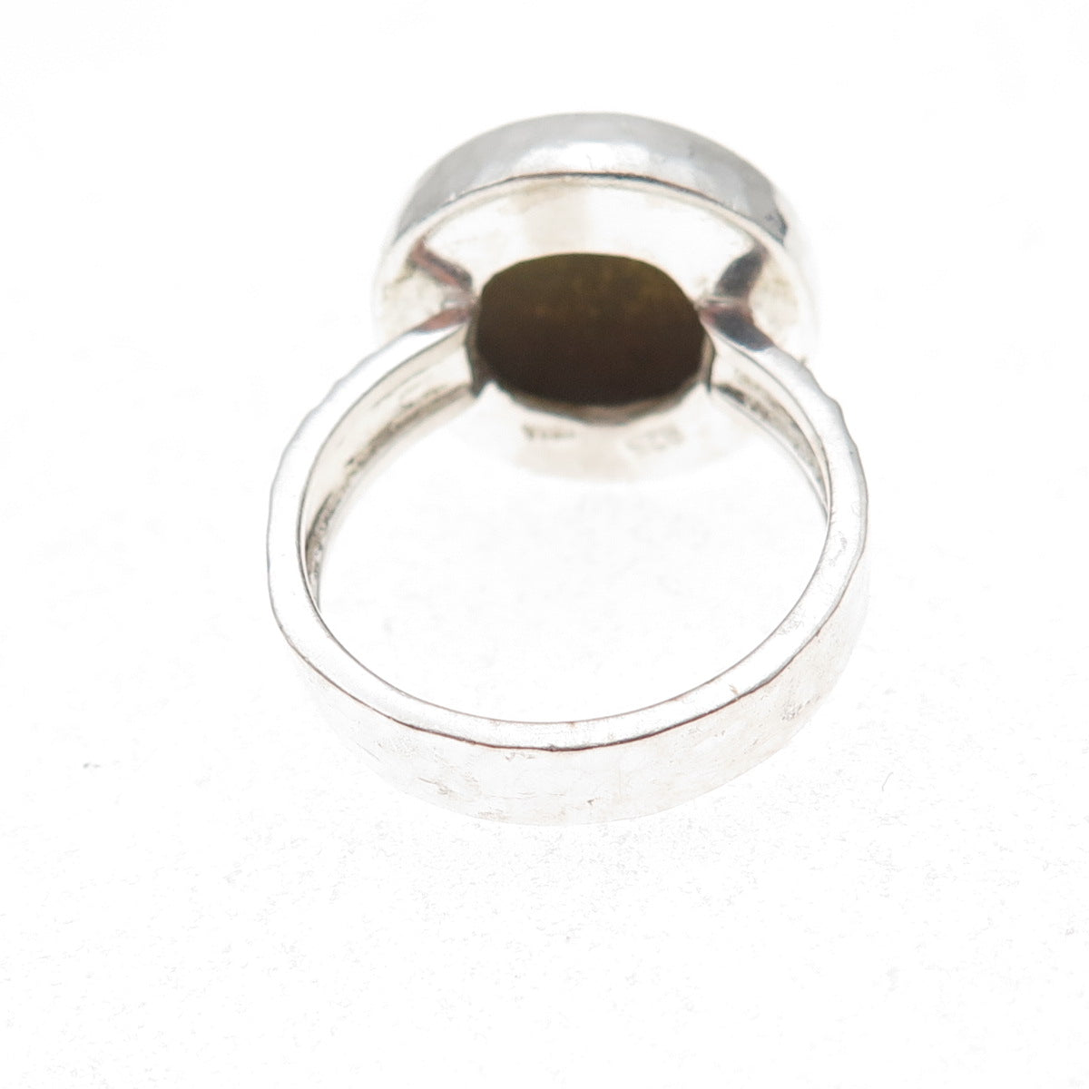 925 Sterling Silver 2-Tone Vintage Modernist Hammered Dome Ring Size 8