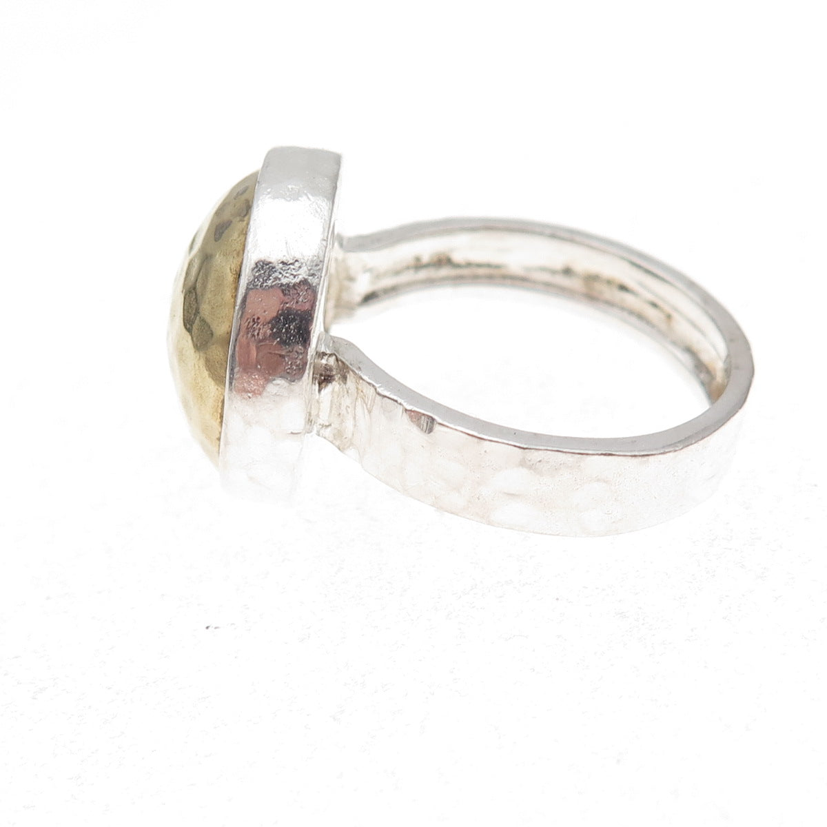 925 Sterling Silver 2-Tone Vintage Modernist Hammered Dome Ring Size 8