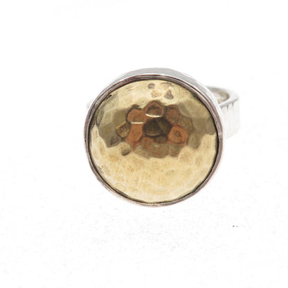 925 Sterling Silver 2-Tone Vintage Modernist Hammered Dome Ring Size 8