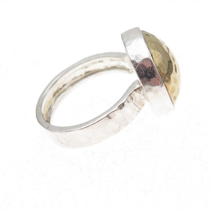 925 Sterling Silver 2-Tone Vintage Modernist Hammered Dome Ring Size 8