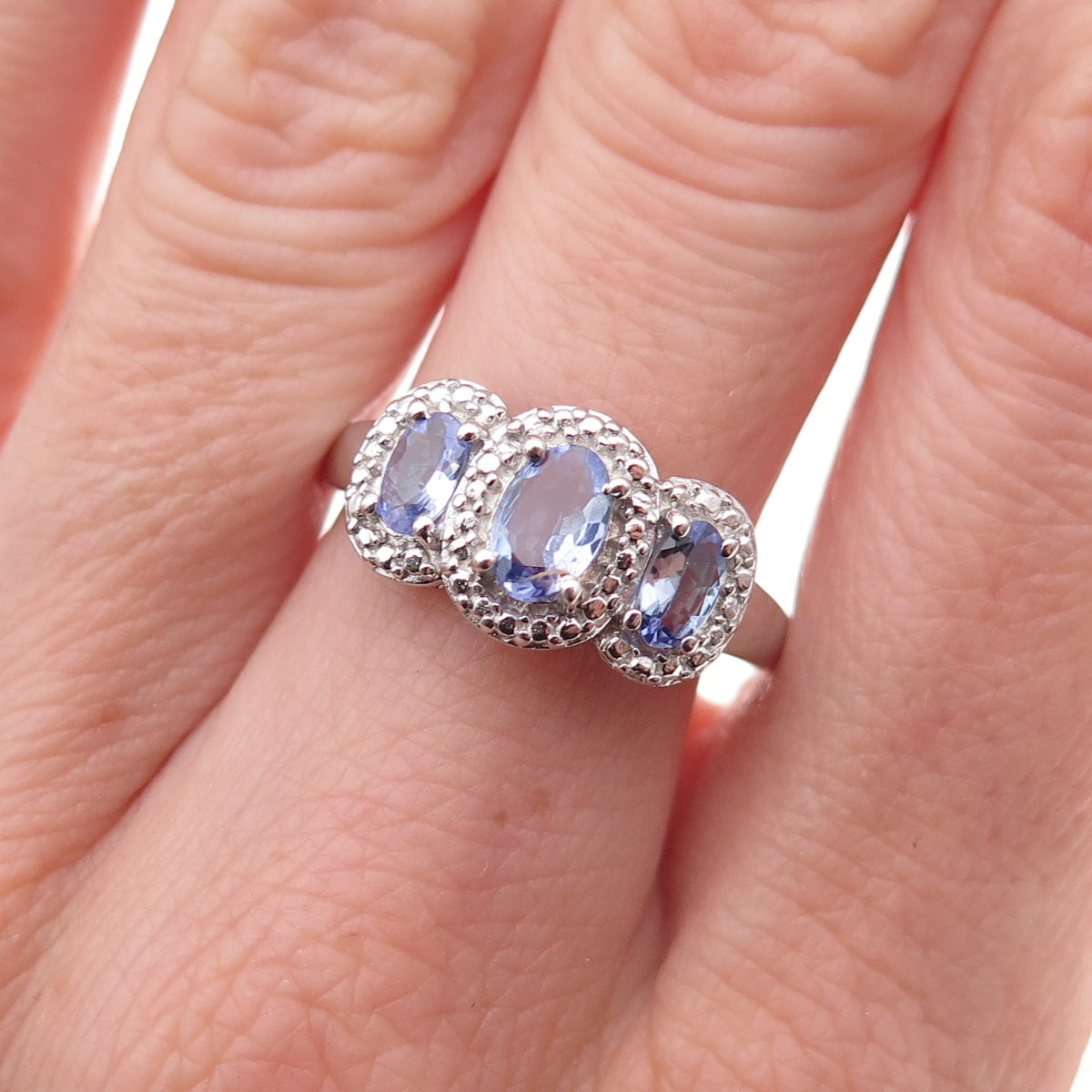 Chuck Clemency 925 Sterling Silver Real Oval-Cut Tanzanite Ring Size 8.25