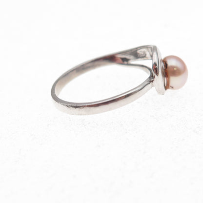 925 Sterling Silver Vintage Real Pearl Modernist Ring Size 7