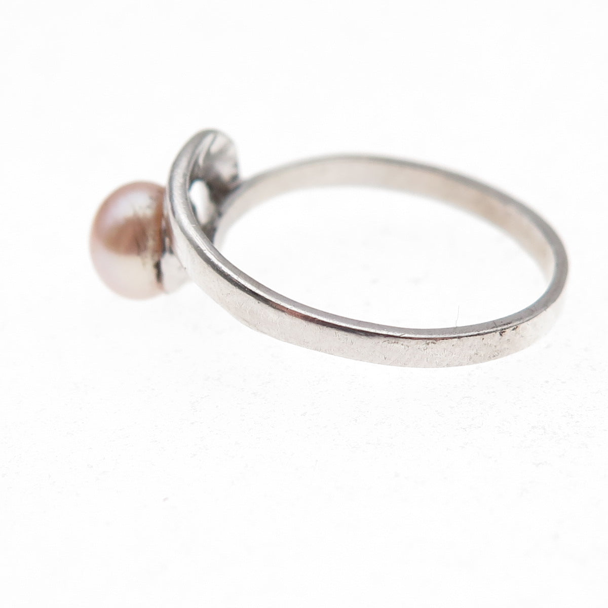 925 Sterling Silver Vintage Real Pearl Modernist Ring Size 7