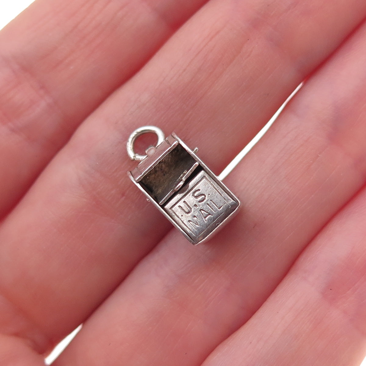 925 Sterling Silver Vintage Mexico US Mailbox Oxidized 3D Charm Pendant