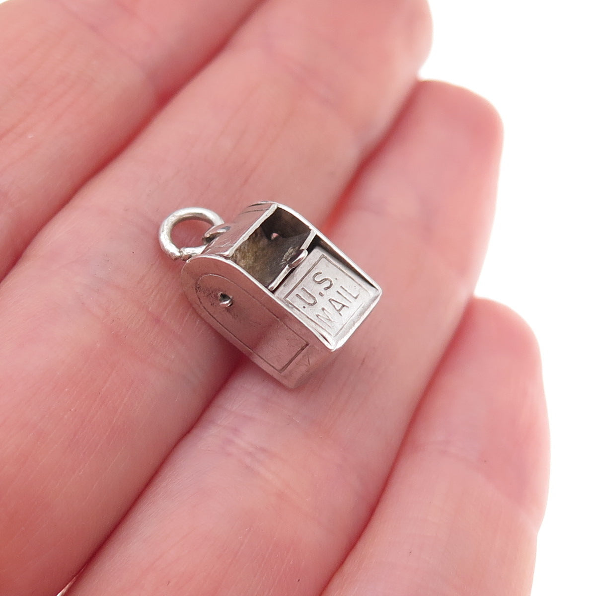 925 Sterling Silver Vintage Mexico US Mailbox Oxidized 3D Charm Pendant
