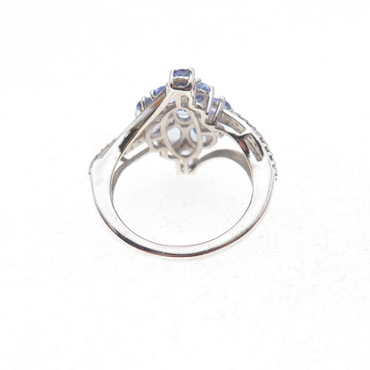 Chuck Clemency 925 Sterling Silver Real Oval & Pear-Cut Tanzanite Ring Size 5