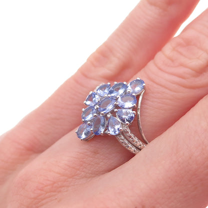Chuck Clemency 925 Sterling Silver Real Oval & Pear-Cut Tanzanite Ring Size 5
