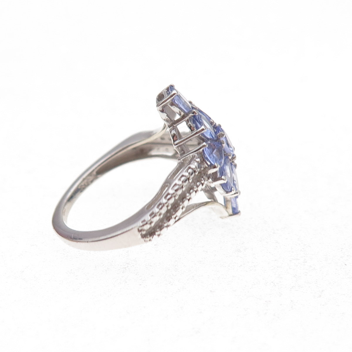 Chuck Clemency 925 Sterling Silver Real Oval & Pear-Cut Tanzanite Ring Size 5
