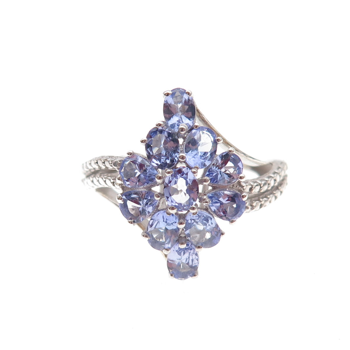 Chuck Clemency 925 Sterling Silver Real Oval & Pear-Cut Tanzanite Ring Size 5